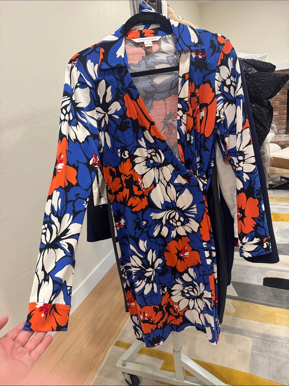Diane Von Furstenberg Blue, Orange & White Floral Wrap Dress